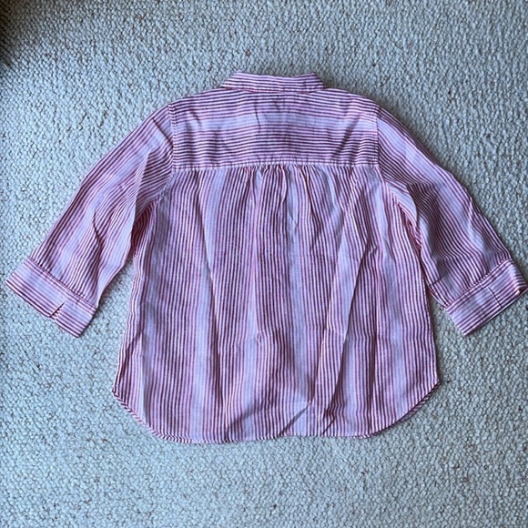 Chico's Linen Ombre Stripe Floral Accent No Iron Shirt FreshChic Blouse 2 12/14 - Picture 6 of 10